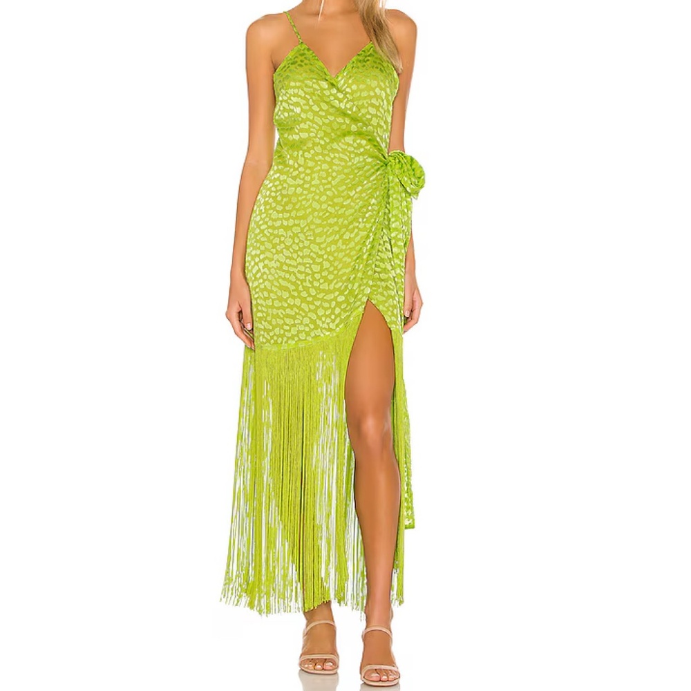LPA Lime Green Orelia dress with fringe hem size SMALL